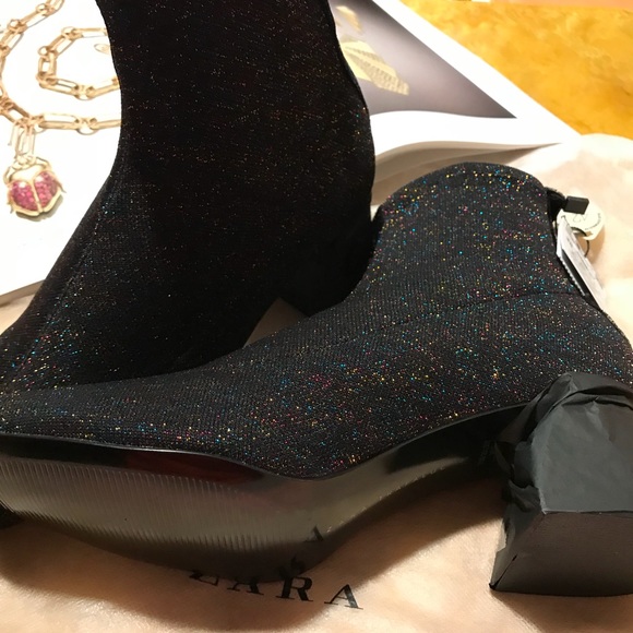 Zara Shoes Zara Glitter Sock Style Mid Heel Ankle Boots Nwt Poshmark